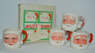 Set Of 4 Vintage Jolly Winking Santa Mugs Box Made In Japan