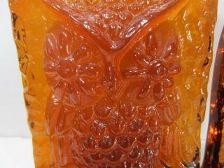 2 Vintage Amber Glass Owl Bookends 3