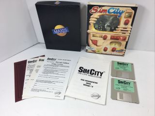 Vintage 1989 Simcity Amiga Big Box Game 3.  5 " Disk Maxis Sim City 1