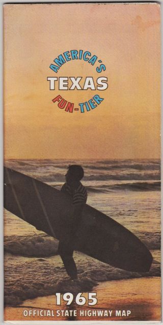 1965 Official State Issue Road Map Of Texas