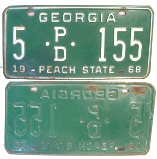 1968 Vintage Georgia Car Tag License Plate 5 - Pd - 155 Bibb County