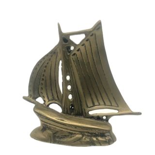 Vintage Solid Brass Sail Boat Paperweight Figurine Nautical Decor Olee 3”x5”