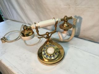 Vintage 1970s Western Brass French Style Rotary Dial Telephone Made In Japan