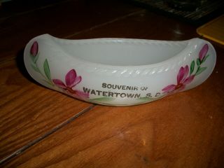 Vintage Souvenir Of Watertown S.  D.  South Dakota White Opague Glass Canoe,  Travel