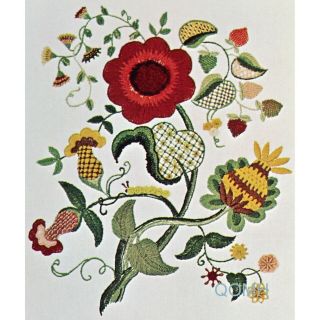 Jacobean Vintage Crewel Embroidery Kit Jacobean Floral Vine Flowers Linen Fabric