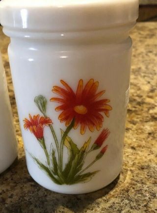Set of 3 Vintage White Milk Glass Apothecary Lidded Jars with Flowers France 2
