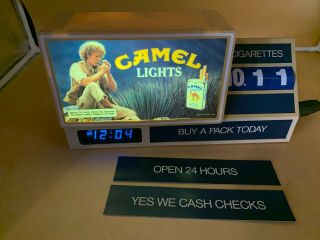 Vintage 1984 Camel Lights Cigarettes Lighted Sign Led Clock Cash Register
