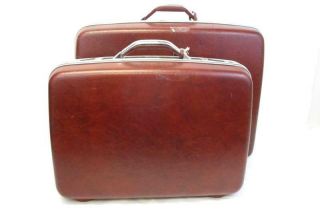 Vintage 2 Piece Samsonite Silhouette Burgundy Beige Hard Case Luggage Set Key