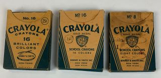 Vintage Crayola Crayons 3 Packs Binney & Smith No.  16 No.  8 Gold Medal School
