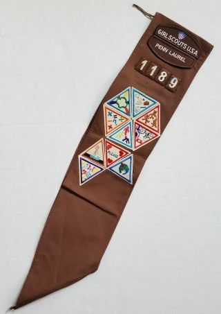 Vintage 90s Girl Scout Brownie Sash With Badges Patches Pennsylvania