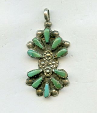 Vintage Zuni Petit Point Sterling Silver & Turquoise Pendant Oval 1.  5 " Inch