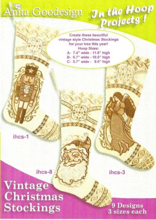 Anita Goodesign - Vintage Christmas Stockings - 9 Designs In 3 Sizes Each