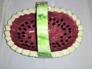 Vintage Americana Ceramic Watermelon Serving Bowl Basket 11 1/2 " X 4 3/4 "