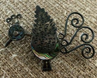 Vintage R.  Garcia Taxco Mexico Sterling Silver Abalone Peacock Pin Brooch