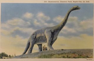 Vintage Postcard Brontosaurus At Dinosaur Park Rapid City Sd Black Hills Area