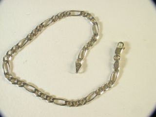 Vintage Sterling Silver Chain Figaro Link Bracelet 7 3/4 " Long 925 Italy