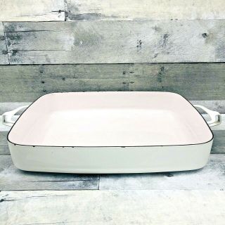 Vintage Dansk Kobenstyle 14x12 White Enamel Baking Dish Pan Mid - Century Modern
