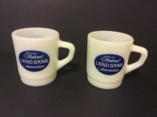 Vtg Fire King Milk Glass 3 1/2” Advertising Coffee Mug (2) Federal Land Bank