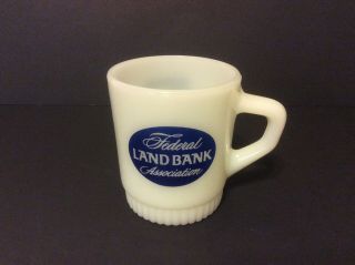 VTG Fire King Milk Glass 3 1/2” Advertising Coffee Mug (2) Federal Land Bank 2