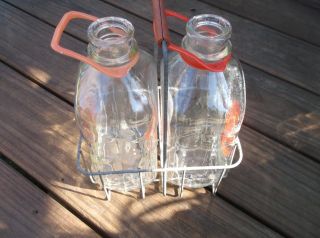 Vtg Wire Milk Bottle Carrier Red Handle 2 1/2 Gal Rolling Acres Dairy Jerome Pa