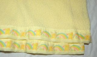 Vtg Curity Yellow Acrylic Waffle Weave Thermal Baby Blanket Nylon Trim Usa