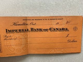 Vtg 1940 ' s 1950 ' s Imperial Bank of Canada Hamilton Branch Chequebook 2