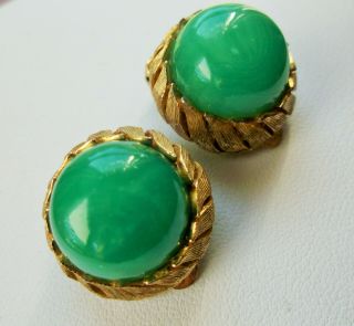 Vintage Jade Green Peking Glass Clip Earrings