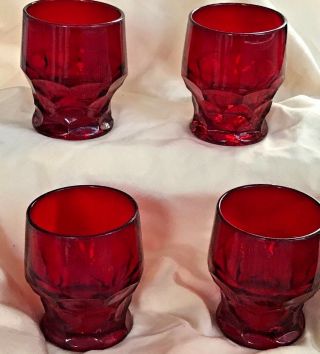 Vintage Georgian Ruby Red Honeycomb Beverage Tumblers Set Of 4 4 " Tall