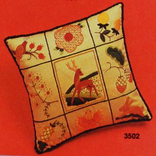 Jacobean Pillow Deer Vintage Crewel Embroidery Kit Bunny Rabbit Bird Flowers