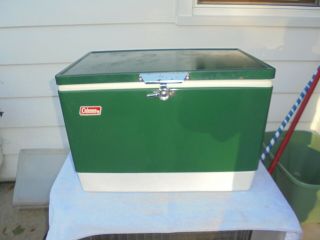 Vintage Coleman Green White Metal Plastic Cooler Ice Chest Fishing,  Camping 1978