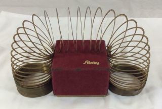 Vintage 40th Anniversary Solid Brass Slinky Toy With Red Felt Box 1985