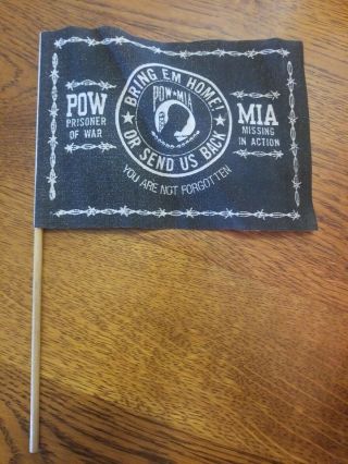 Old Vintage Pow Mia You Are Not Forgotten Flag Small Hand Held On Stick