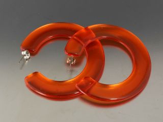 Vintage 60’s Orange Plastic Lucite Pierced Hoop Earrings