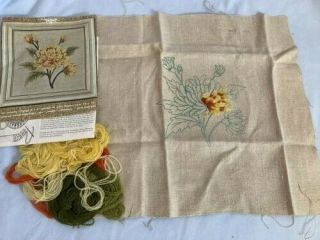 Vintage Elsa Williams Chrysanthemum Partial Crewel Embroidery Kit