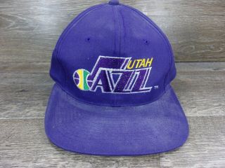 Vintage 90s Utah Jazz Snapback Hat Cap Nba Basketball All Purple