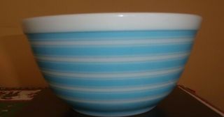 Vintage 1965 Pyrex Blue Band Rainbow Stripes Mixing Bowl 402 1 - 1/2 Qt Vguc