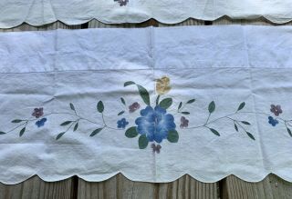 Applique Window Valance White Floral Set Of 2 Vintage 57 X 11.  5” Yellowing