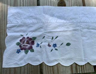 Applique Window Valance White Floral Set Of 2 Vintage 57 X 11.  5” Yellowing 3