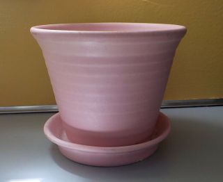 Vintage Pink Pottery Flower Pot W/attached Saucer