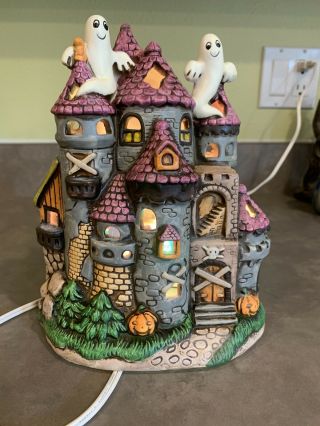 Vtg 1987 Geo Z Lefton China Ceramic Lighted Halloween Town Ghost Haunted House