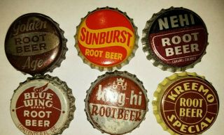 14 Vintage Root Beer Bottle Caps - CORKED - Assortment & old stock 2