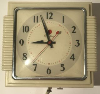 Telechron Electric Wall Clock 2h15 Vintage Art Deco Cream