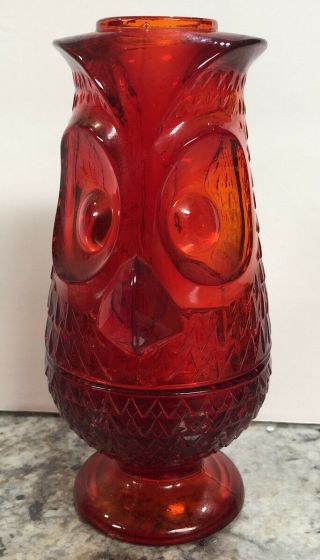 Viking Glass Ruby Red Owl Candle Fairy Lamp Mid Century Vintage Art Glass 7”