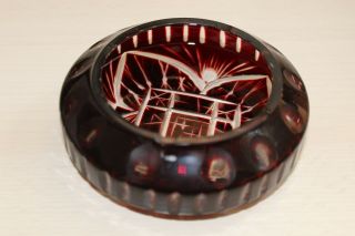 Vintage Red Ruby To Clear Bohemian Czech Wheel Cut Crystal Ashtray 12cm 4.  70