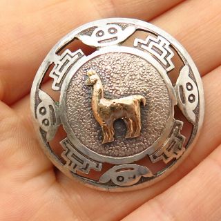 925 Sterling Silver / 18k Vintage Peru Tribal Llama Design Pin Brooch