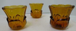 Set Of 3 Vintage Home Interior Amber Tulip Glass Candle Votive Holder Cups