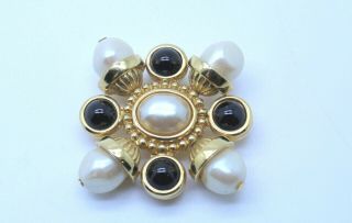 Vintage St.  John Maltese Cross Gold Tone Faux Pearl Brooch Pin