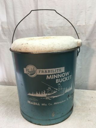 Vintage Frabills Frabilite Minnow Galvanized Bucket / Styrofoam Seat