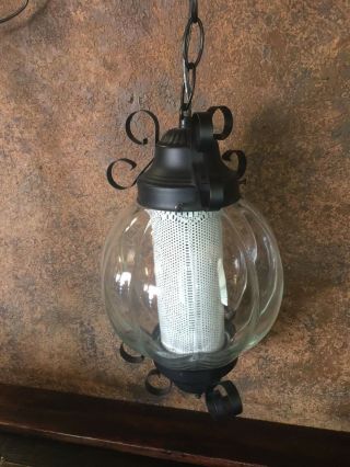 21338 Vintage Mid Century Hanging Light Fixture / Swag Lamp With Bulb Diffuser
