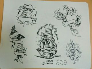 Vintage 1977 Picture Machine Spaulding Rogers Tattoo Flash Sheet 229 Ship Anchor